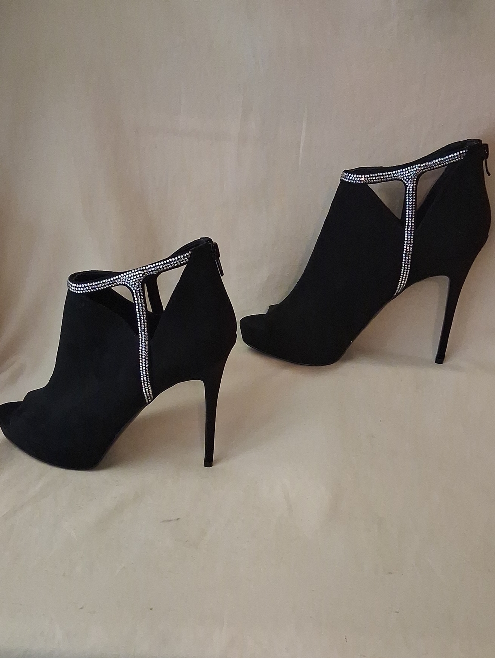Aldo Black Rhinestone-Trim Peep Toe Stiletto Booties